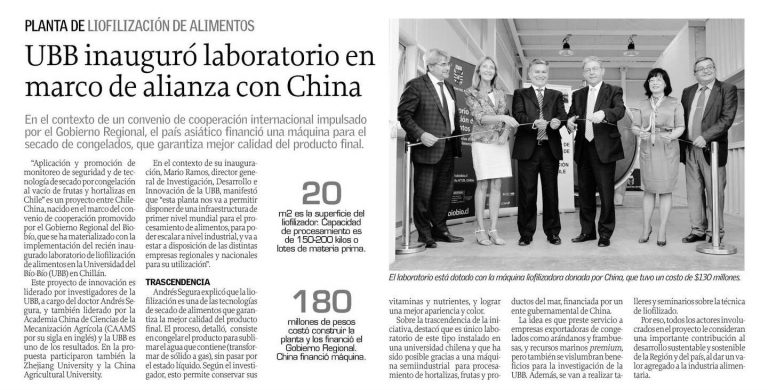 Inaugurado moderno laboratorio de liofilizado en la UBB gracias al convenio Chile-China impulsado por el Gobierno Regional, será clave para la agroindustria