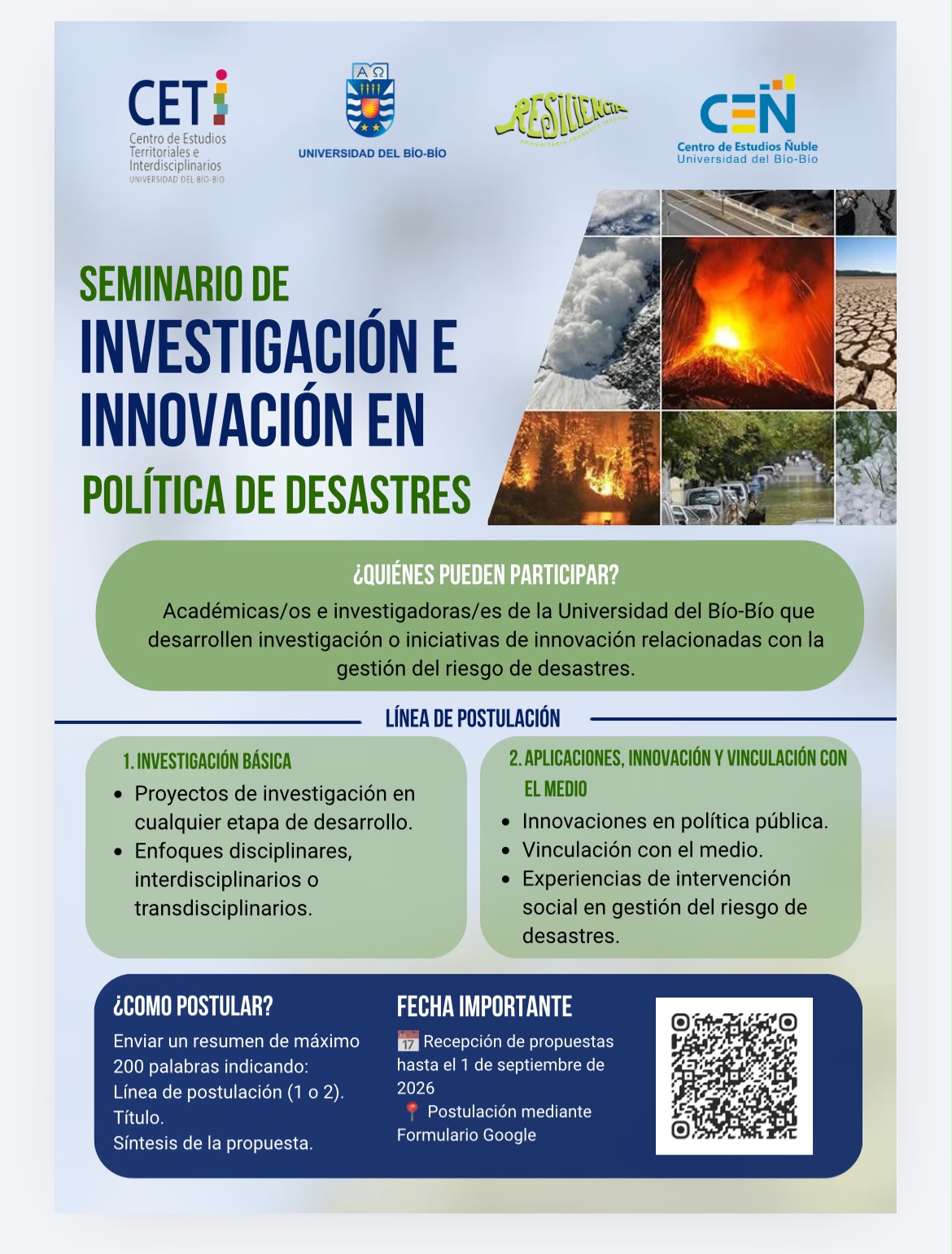 Afiche Seminario de Investigación e Innovación en Política de Desastres