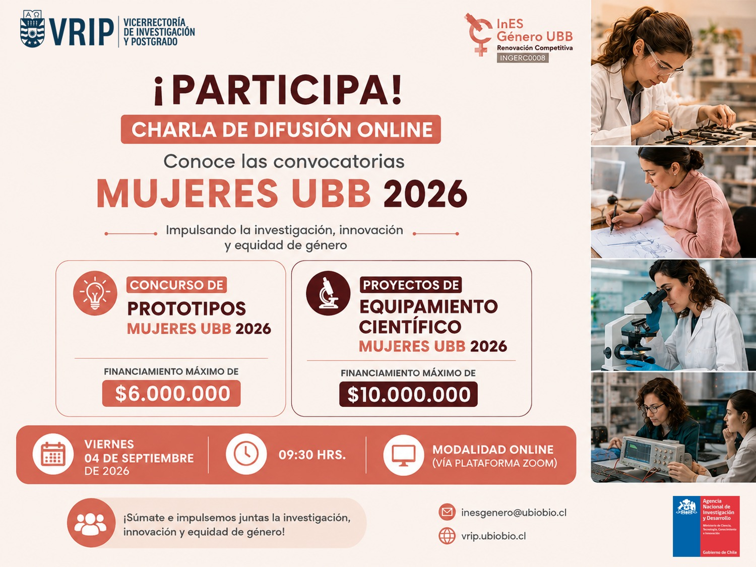 Afiche Charla de Difusión Online - Concursos InES Género 2026
